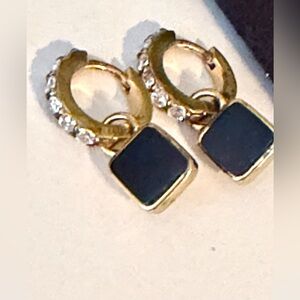 Missoma Mini Pyramid Gold Charm Hoop Earrings Onyx Color 925 Silver